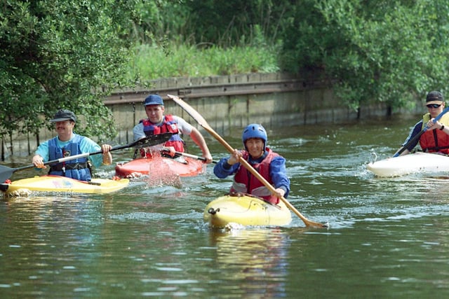 Canoeists making their way along the Sheffield Canal  as part of try out sessions organised by British Canoe Union in 1999