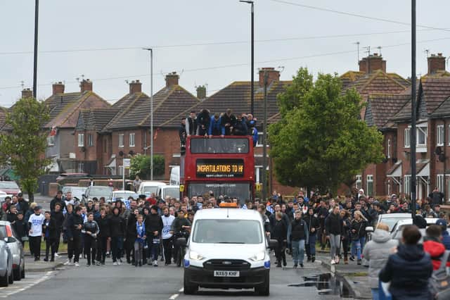 The Hartlepool United open topped bus parade toured the town on Friday, June 25.