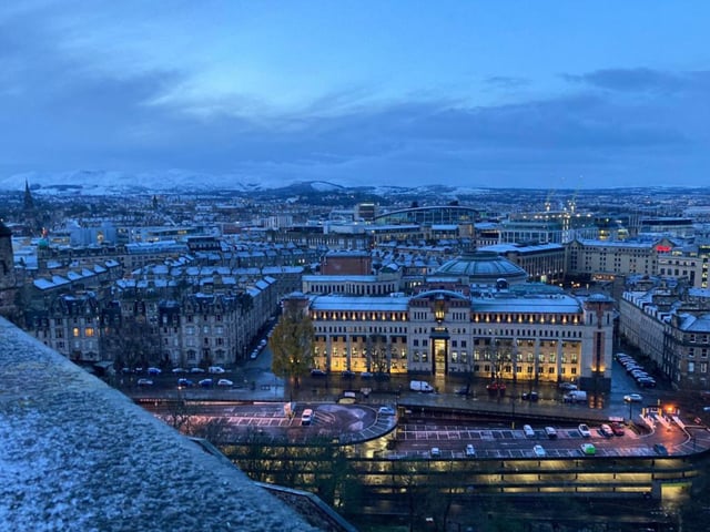 Duncan Fraser also managed to take this image of the snow-capped buildings of Edinburgh's skyline.
