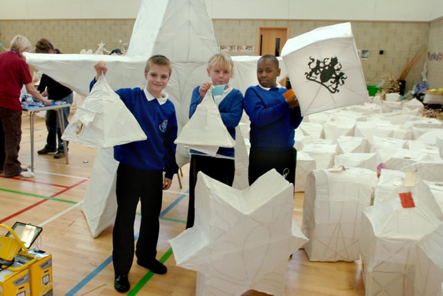 Southwick Primary School pupils Michael Lumsden, Chloe Stobbart and Jevon Washington with some of the lanterns for the 10th annual lantern festival in Southwick. Does this bring back happy memories?