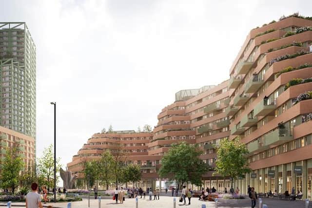A computer generated image of the Moorfoot homes scheme, put forward by Sheffield City Council.
