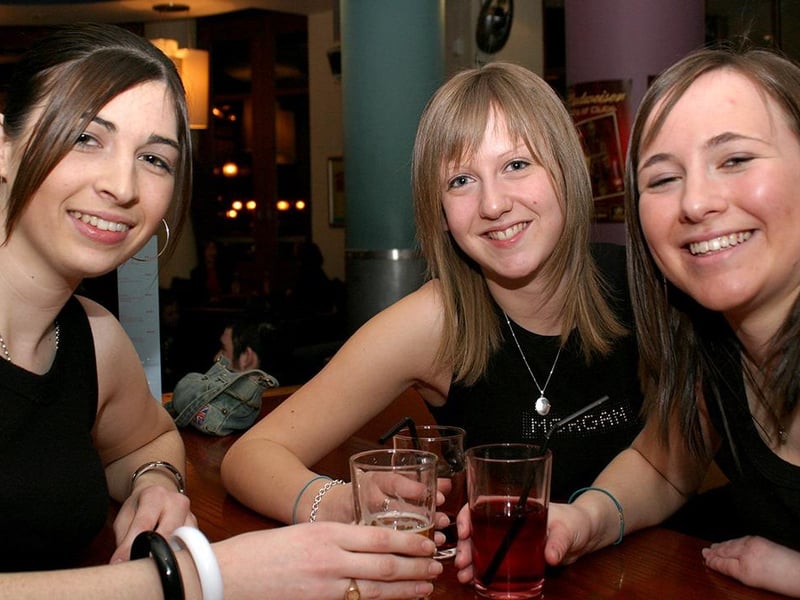 Danielle, Lisa and Sarah enjoying a night out at R.S.V.P., Sheffield, March 2004
