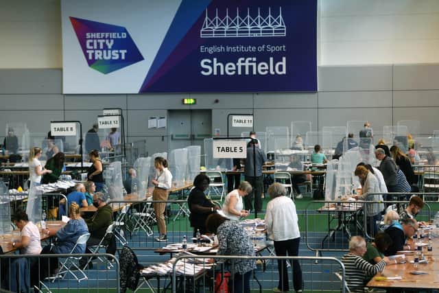 Counting for the South Yorkshire Mayoral Election takes place at the English Institute of Sport in Sheffield.
6th May 2022.
Picture : Jonathan Gawthorpe