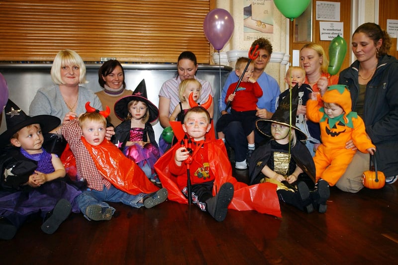 Mothers and toddlers at the Shiney Sweethearts Group Halloween party 18 years ago.
