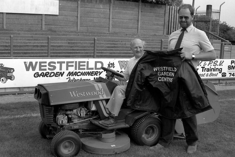 Stags groundsman Don May with his new mower.