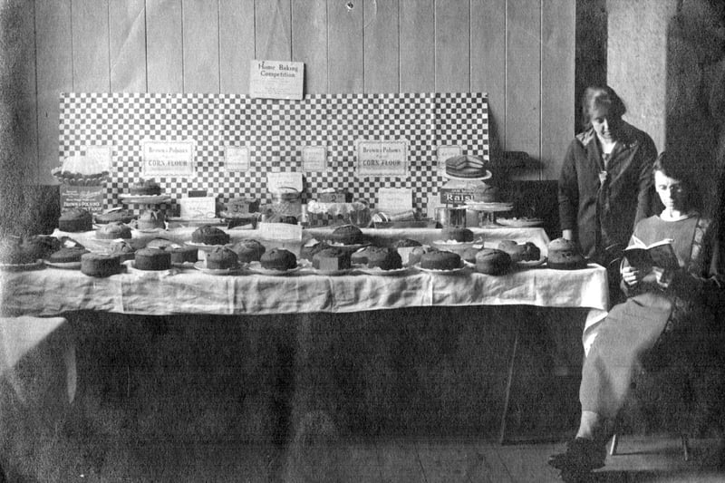 A home baking competition at Oak Street United Methodist Church, Heeley, possibly in the 1950s. Ref no: t00401