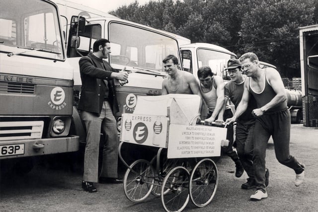 Express Dairies LandsEnd to Sheffield charity push for  the Telegraph and Star 0ld Folks Fund August 1977