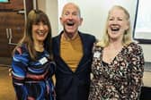Eddie the Eagle laughing with President Margaret and Membership Secretary Sue
