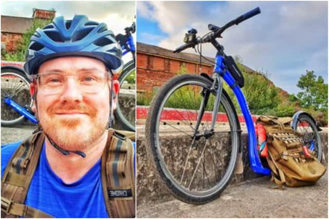 Adam Moore has pledged to ride 300 miles in September on his kickbike 'Sue'.