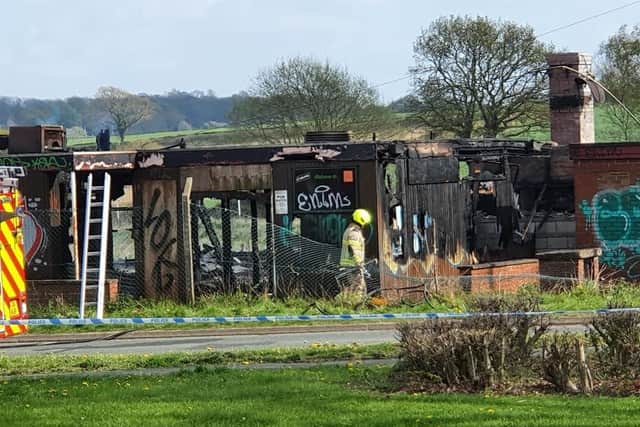 The aftermath of a fire at the old Boundary Club site off Jordanthorpe Parkway in Sheffield. South Yorkshire Fire & Rescue said the blaze was now out and the long-derelict building is set to be demolished on Monday (pic by Emma Howcutt)