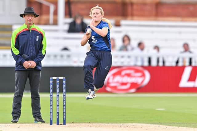 Northern Diamonds’ Lizzie Scott bowls against the Southern Vipers in the Rachael Heyhoe Flint Trophy final