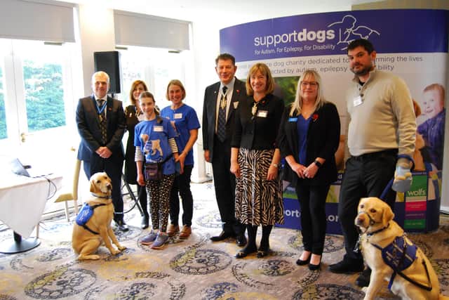 Martin McKervey High Sheriff of South Yorkshire and wife Juliet McKervey, support dog Chess, Molly Mills, Emma Mills, Master and Mistress Cutler James and Jo Tear, Rita Howson Chief Executive of Support Dogs, Paul Fletcher with support dog Marky