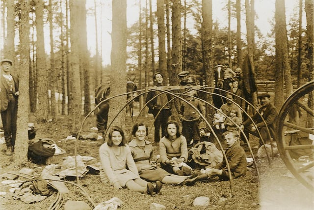 Photographer Gordon Shennan became friends with a number of travelling families through the Highlands as he sought to create a genuine document of the people and their way of life. Angus Stewart and his family are pictured putting up their bow tent, made from hazel willows, near Carrbridge sometime in the 1930s or 1940s. The family of seven slept together with straw used as a mattress.