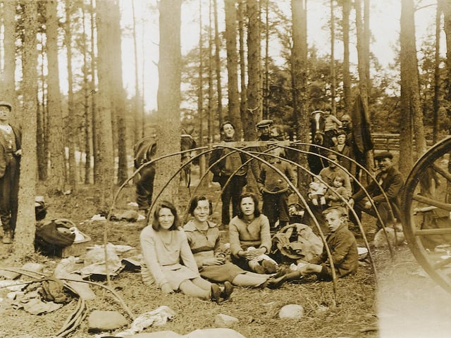 Photographer Gordon Shennan became friends with a number of travelling families through the Highlands as he sought to create a genuine document of the people and their way of life. Angus Stewart and his family are pictured putting up their bow tent, made from hazel willows, near Carrbridge sometime in the 1930s or 1940s. The family of seven slept together with straw used as a mattress.