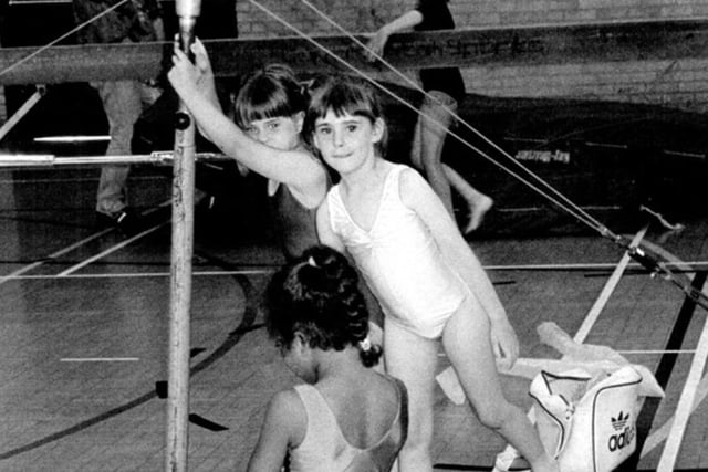 Young gymnasts at Colley Sports Centre, on Remington Road, in Parson Cross, Sheffield, in 1989.