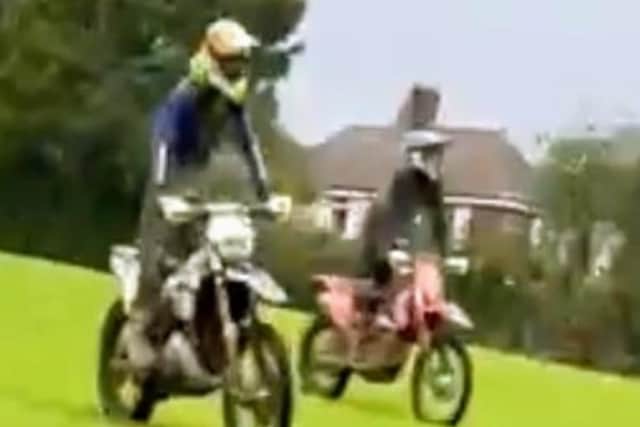 South Yorkshire Police have shared these photos in an attempt to find anti-social bikers who reportedly drove at dogs in Concord Park, Shiregreen, Sheffield