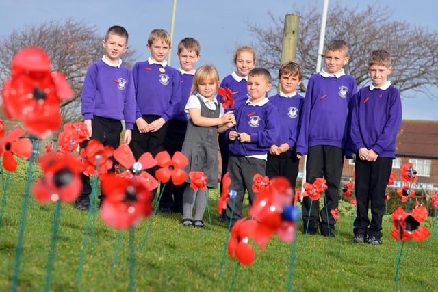 Hebburn Lakes Primary students unveiled the schools poppy display with the schools council in the picture in 2018. Remember this?