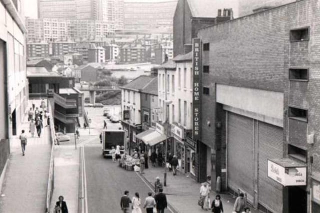 Dixon Lane, Sheffield, in 1980, showing the entrance to Rebels nightclub
