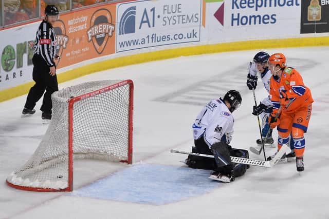 Brandon Whistle's breakthrough goal for Steelers Pic by Dean Woolley