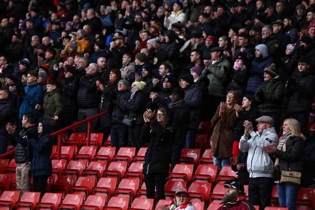 Sheffield United fans hold a round of applause in the 9th minute during the the Sky Bet Championship match against Swansea City for Blades fan Tom Collier who sadly died earlier this month aged 24.