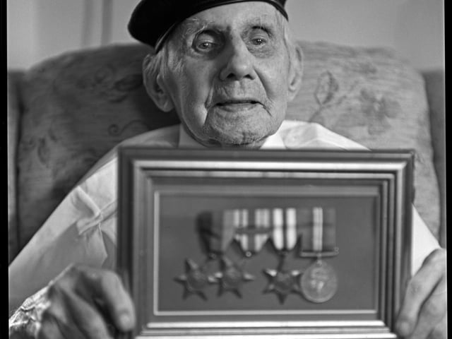 Kirkcaldy’s Jimmy Sinclair, who is Britain’s oldest surviving Desert Rat at the age of 107 . With his campaign medals which he does not wear out of respect for his fallen comrades.