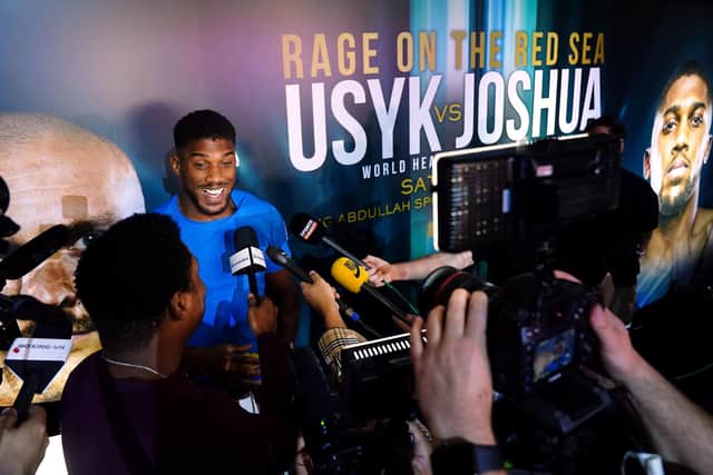 Anthony Joshua during a press conference at the Shangri-La Hotel in Jeddah, Saudi Arabia, ahead of his fight with Oleksandr Usyk: Nick Potts/PA Wire.