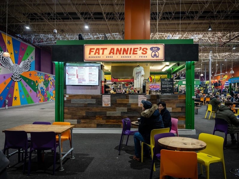 Fat Annie's, located in the food court in Leeds Kirkgate Market, has a rating of 4.5 stars from 158 Google reviews. A customer at Fat Annie's said: "What a place to grab yourself some dirty vegan junk food. Up there with the best of burgers. The fires were amazing as well. Lovely sauces. Reasonable prices."