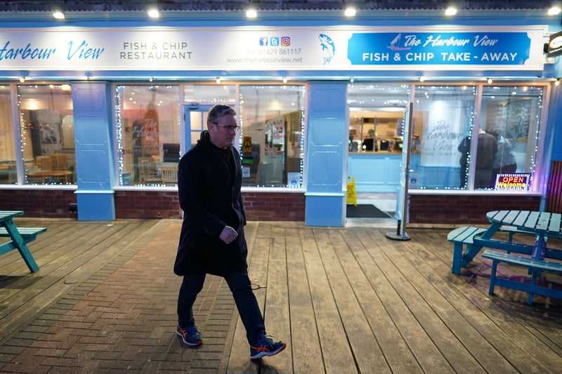 Labour Party leader Sir Kier Starmer visits The Harbour View chippy in Hartlepool Marina