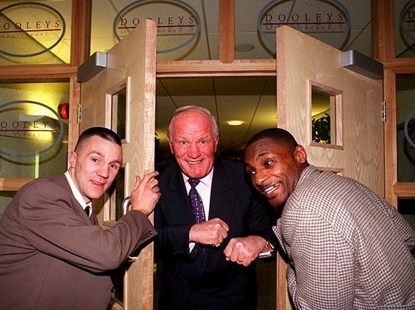 Henry Cooper was at Dooley's Restaurant, Hillsborough, for a sportsman evening, pictured with former Sheffield boxers Herol Graham and Glyn Rhodes (left), on November 26, 1998