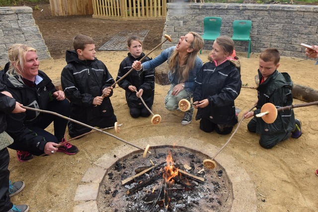 Childrens television star Naomi Wilkinson (centre) with pupils in the new Rossmere Forest School Project at Rossmere Primary School. Remember this from 6 years ago?