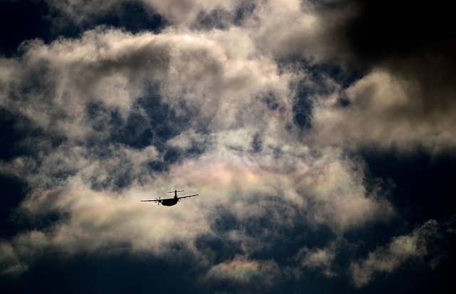 A flight taking off from Glasgow Airport.