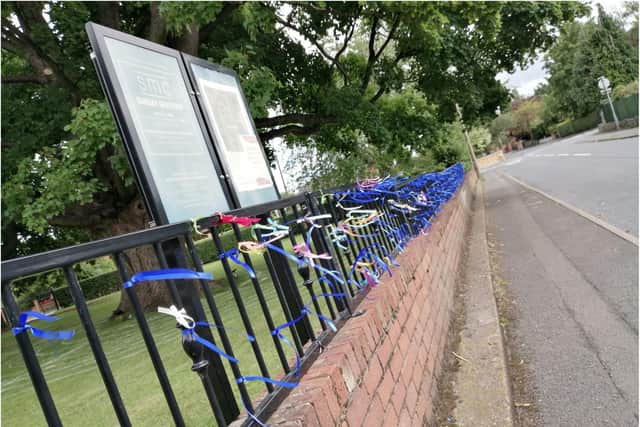 The display of ribbons outside Sprotbrough Methodist Church.