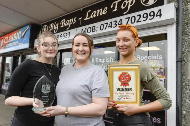 Olivia, Lisa and Olivia at Big Baps, Lane Top, winners of the Star Cafe of the Year