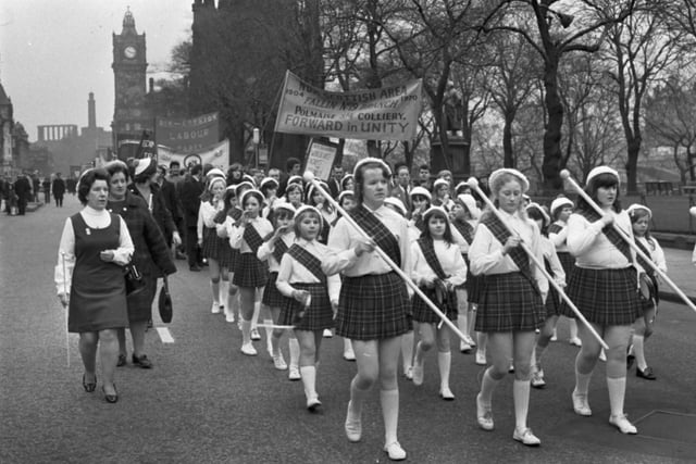The miners' march along Princes Street featured local majorettes.