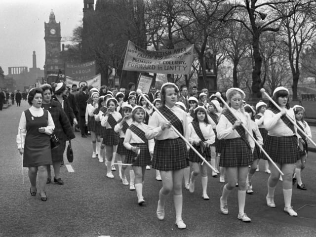 The miners' march along Princes Street featured local majorettes.