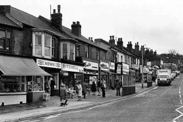 A view of the shops at Firth Park in the 1970s