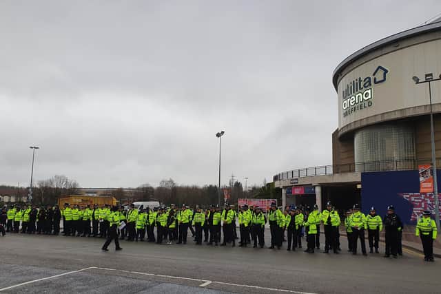Police officers were briefed at the Utilita Arena in Sheffield this morning