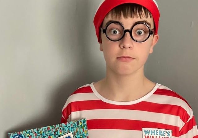 Jacob-Kanu, 13, from Havant dressed as Where's Wally for World Book Day.