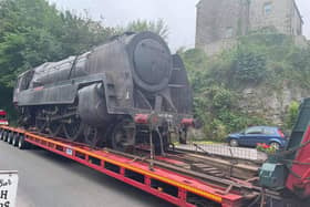 The locomotives are believed to be of a French design. They have now been coupled to carriages ahead of filming he scene at Darlton Quarry.
