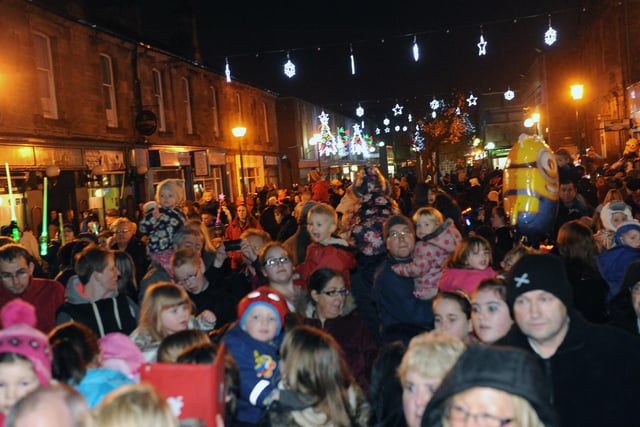Crowds gather in La Porte Precinct for the 2013 Grangemouth Christmas Lights switch on