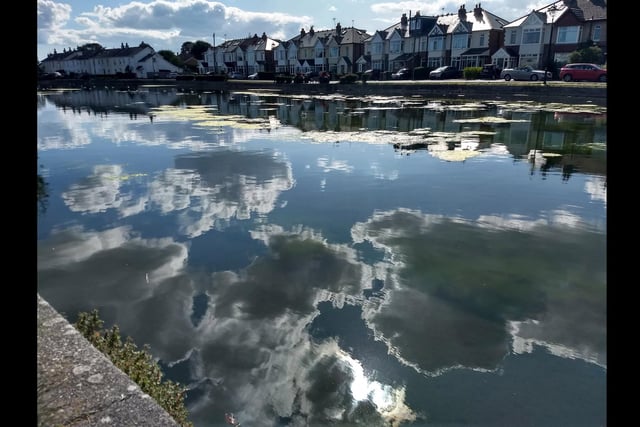 Clouds reflected on Emsworth Mill Pond.