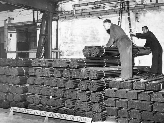 A 450 tons consignment of stainless steel being shipped to China from the Staybrite Works of Firth Vickers, Sheffield