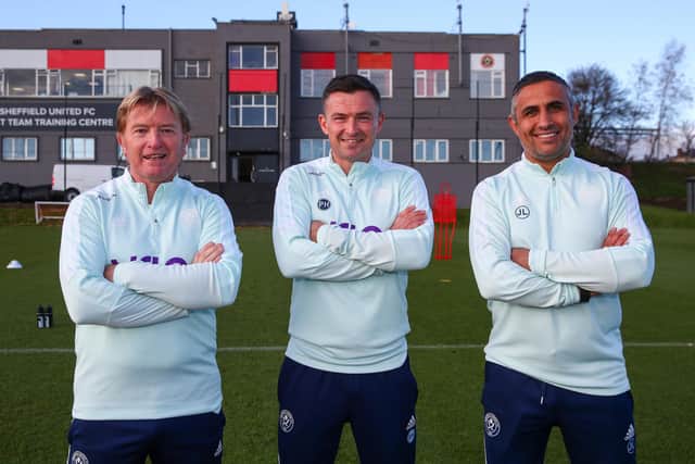 Stuart McCall, Paul Heckinbottom and Jack Lester at the Randox Academy, Sheffield United's training complex: Simon Bellis/Sportimage