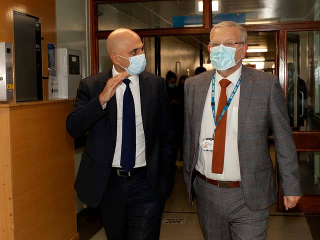Sajid Javid on a visit to Doncaster Royal Infirmary alongside Doncaster & Bassetlaw NHS Foundation Trust chief executive Richard Parker.
