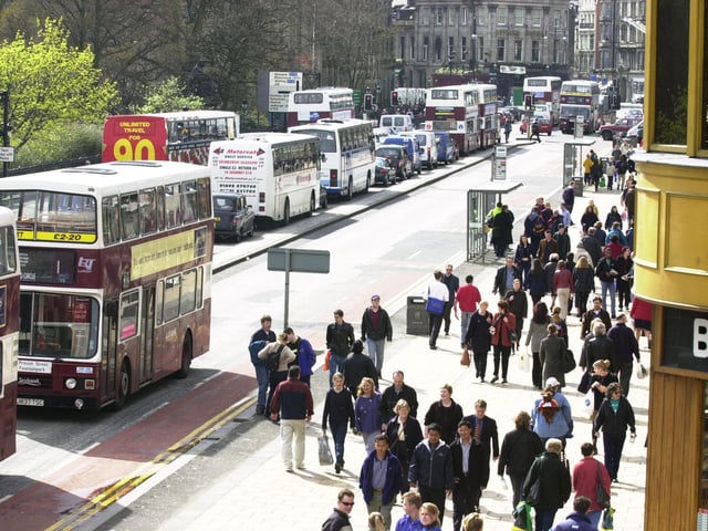 A bright sunny day for shopping on 20 April 2000.