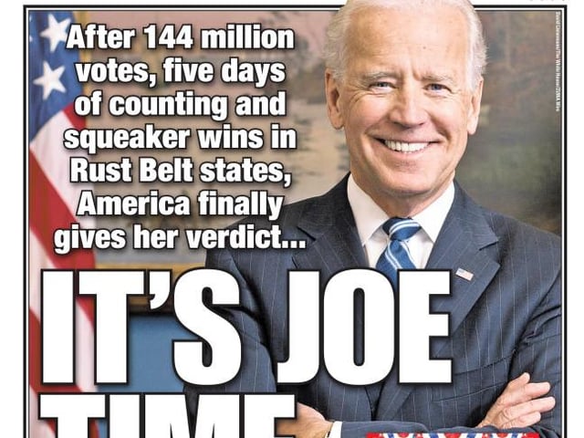 The New York Post shared the upbeat tone with a smiling president elect and the punny headline 'It's Joe Time'