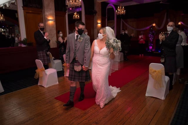 Masked up, Natalie Devine and her partner tied the knot in the Queen Charlotte Rooms in Leith on October, 10, 2020 (Photo: Natalie Devine).