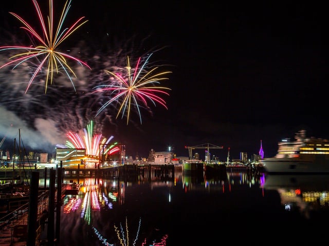 New Brittany Ferry Galicia arriving into Portsmouth from Santander, welcomed with fireworks. Picture: Portsmouth International Port/Paul Gonella/Strong Island Media
