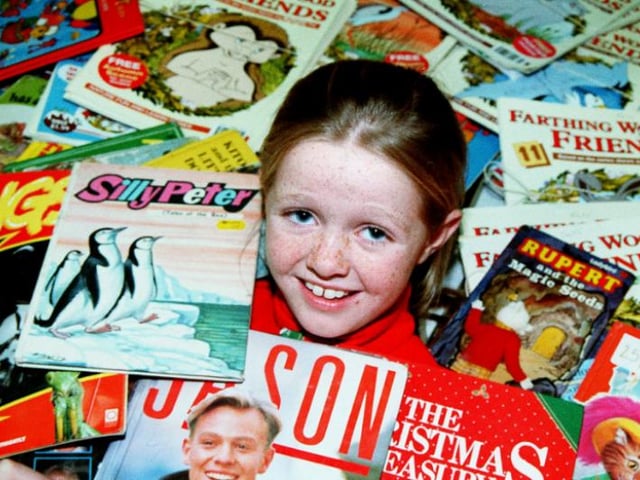 Hannah Holbrey on the Adwick Park Junior School book stall in 1996