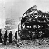 A bus damaged in the Sheffield blitz in December 1940
